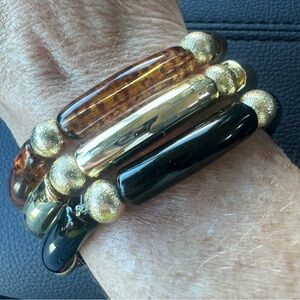 Bracelet stack. Hand stung 9 inch skinny tube beads with gold plated 8mm beads